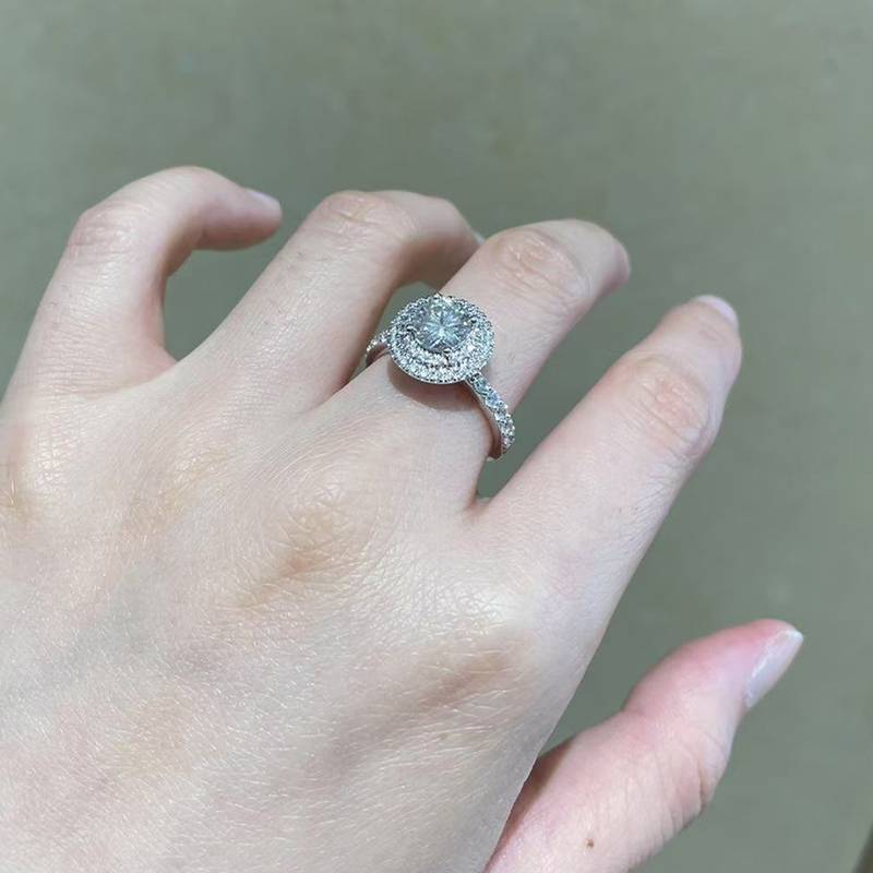 Affordable Luxury双层圆包Women's RingS925银镀白金定制选款主石Moissanite1.0ct/副石高碳钻